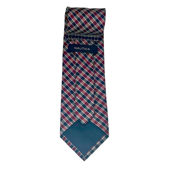 2for25 Nautica Silk Men’s Tie Red Blue Preppy Checks Designer Americana Necktie - Picture 6 of 10